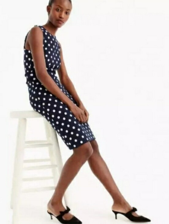 J. Crew Dresses & Skirts - J. Crew Navy White Polka Dot Boucle Tweed Sheath Dress Sleeveless Size 6P Petite